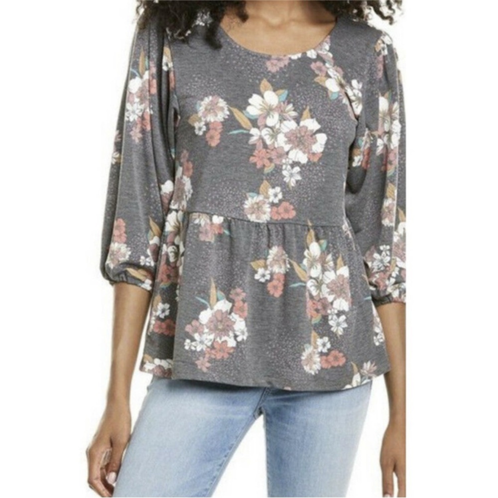 Bobeau Floral Peplum Top